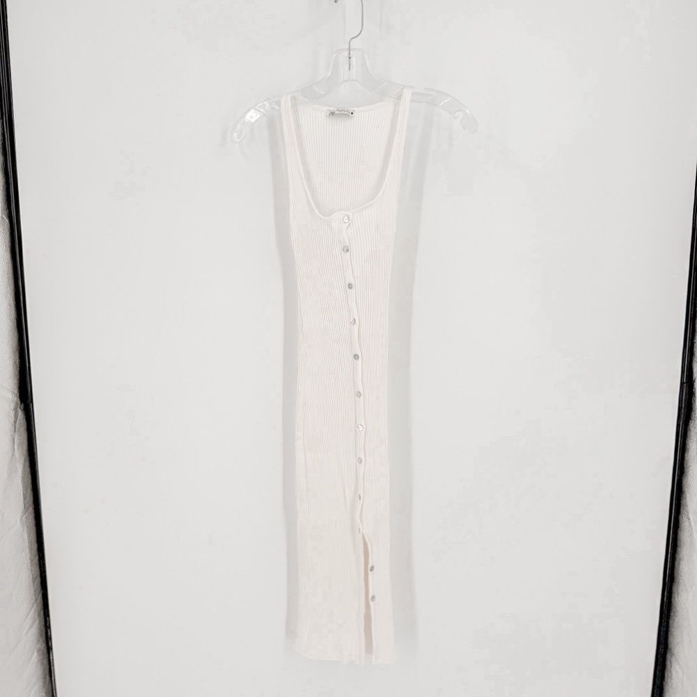 Zara Cream Ribbed Sleeveless Midi Dress